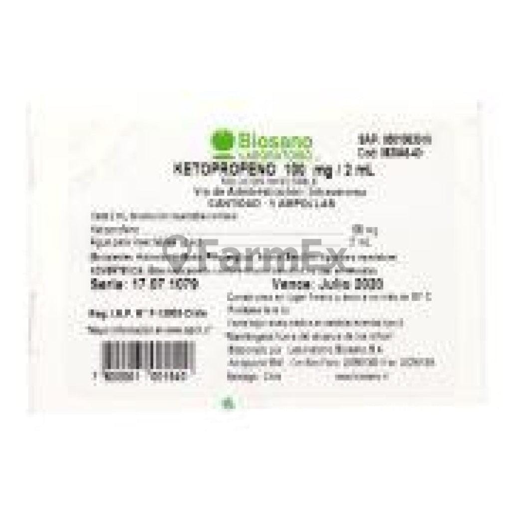 Ketoprofeno 100 mg / 2 mL x 5 ampollas Farmex-Fonasa-Persistente